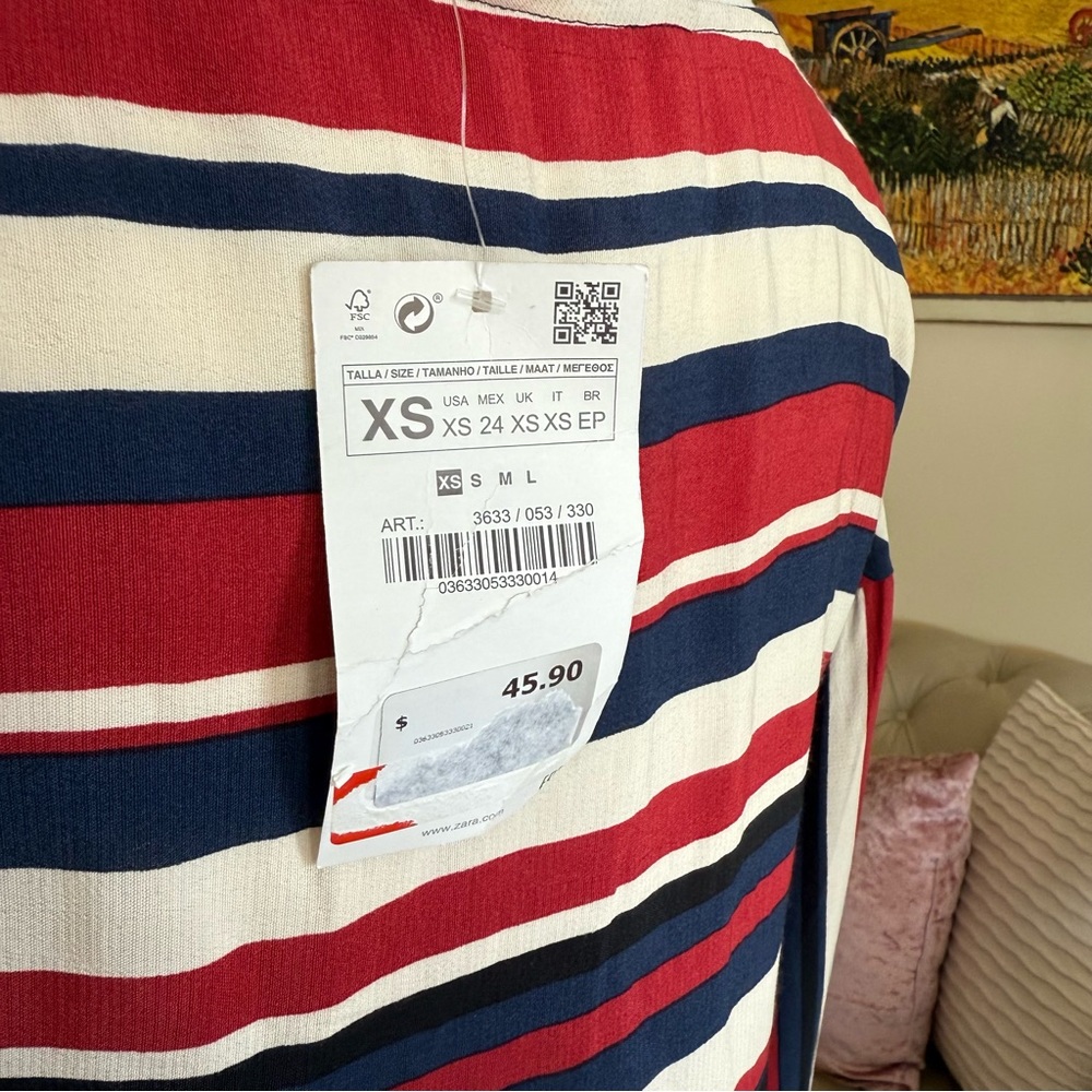 ZARA Striped V-Neck Top - Picture 6 of 13